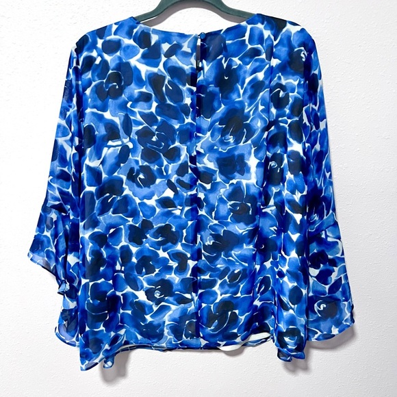 Evan Picone Blue 3/4 Sleeve Relaxed ruffle sleeve Blouse XL - Picture 3 of 8